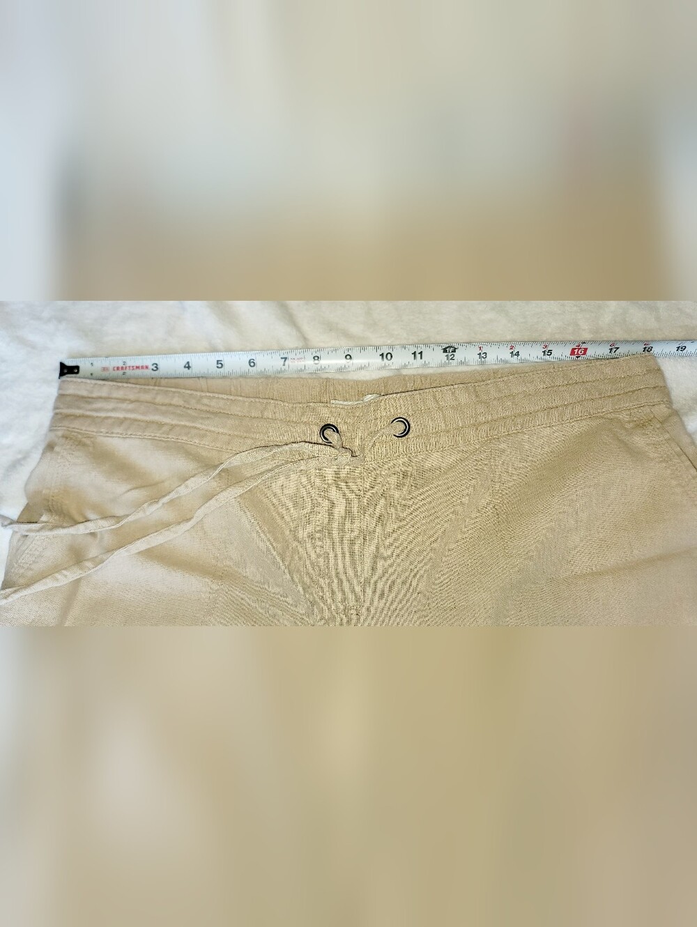 Per Se Womens XL Linen And Viscose Capri Stretch Beach Drawstring Beige Coastal - Picture 5 of 9